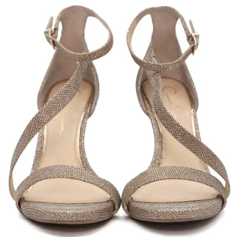 Jessica Simpson Gold Metallic Glitter Rayli Heels Size 10